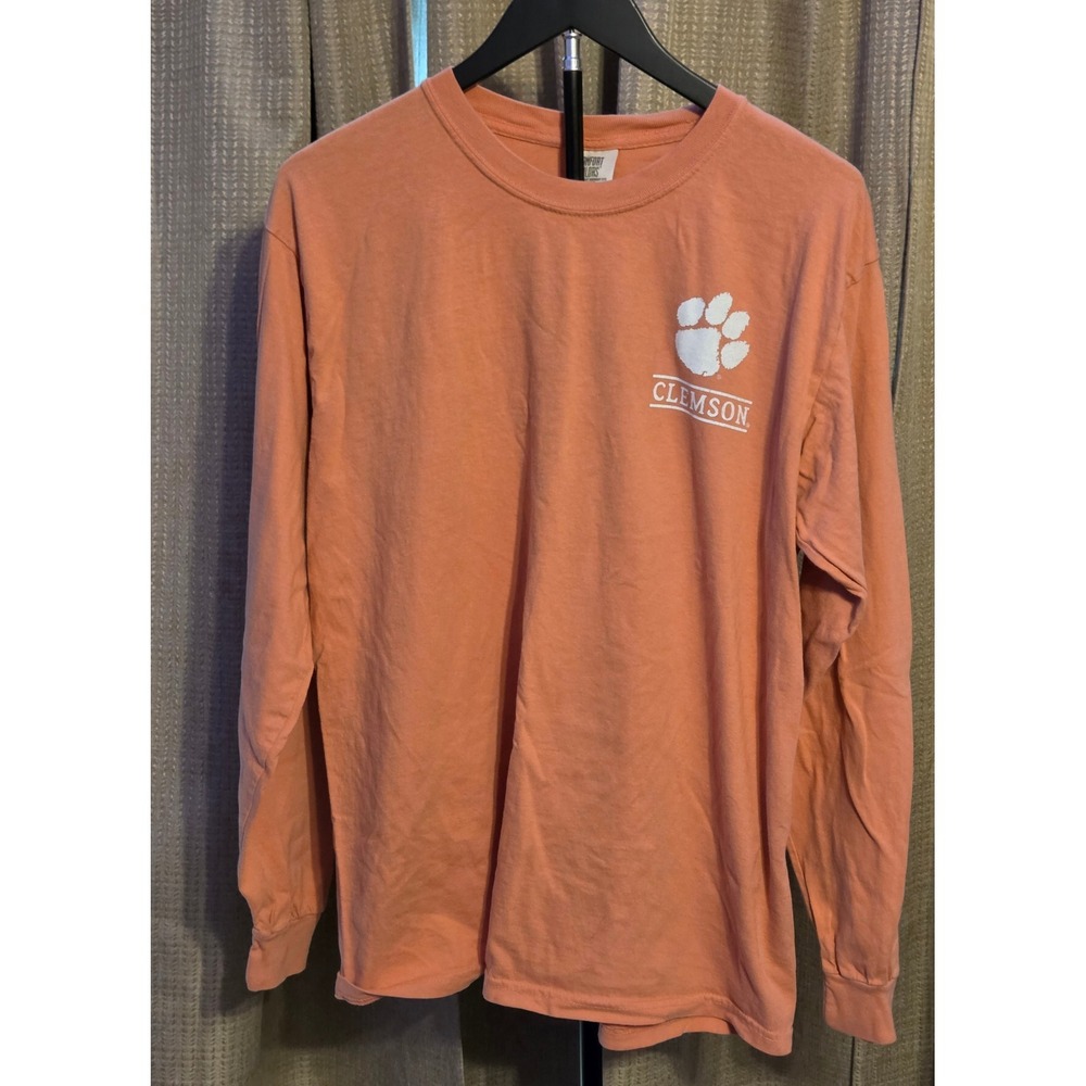 Comfort Colors Clemson Tigers Long Sleeve Shirt Womens Size Large Orange Peach
